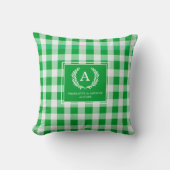 Coussin Blason Monogramme Gingham Vert (Recto)