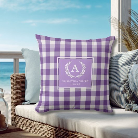 Coussin Blason Monogrammé Gingham Violet