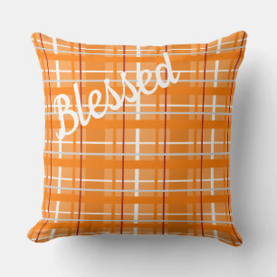 Coussin Blessed Orange Plaid Lrow Pillow avec Inverse