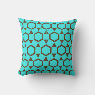 Coussin Bleu abstrait Brown et turquoise, dossier solide m