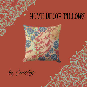 Coussin Bleu Abstrait contemporain, Jaune, Rouge, Vert
