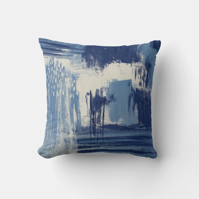 Coussin Bleu Abstrait et ivoire (Recto)