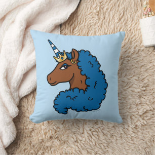 Coussin Bleu Afro Unicorn