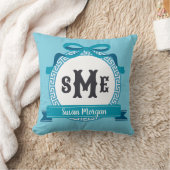 Coussin Bleu Aqua Profond Monogramme à l'Envers à Clef Gre (Couverture)