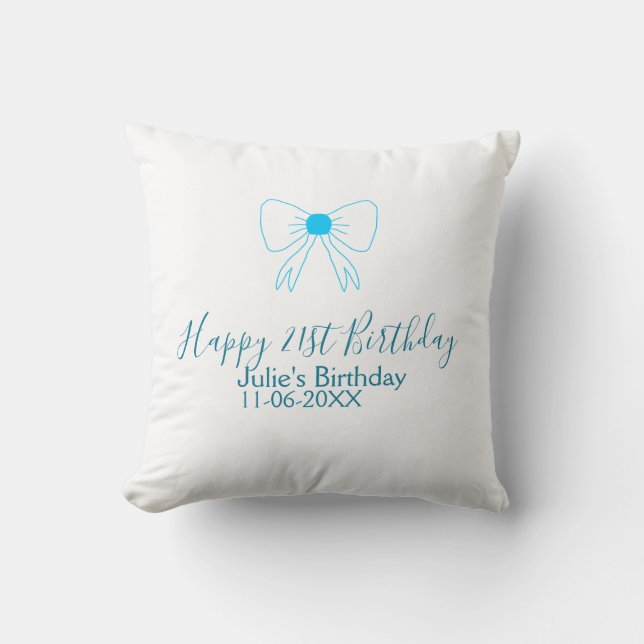 Coussin Bleu arc heureux 21e anniversaire nom date petite  (Recto)