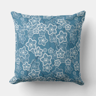 Coussin bleu avec blanc, bleu, fleurs, floral, rustique, f