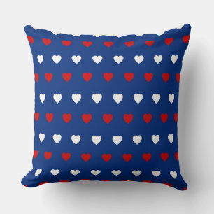 COUSSIN BLEU AVEC CŒURS ROUGES & BLANCS