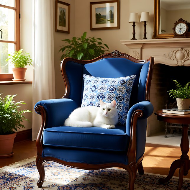 Coussin 💙 bleu azulejos (Stunning blue Azulejos Throw Pillow)