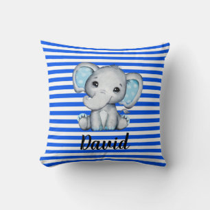 Coussin Bleu bande avec éléphant