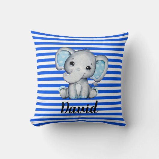 Coussin Bleu bande avec éléphant (Recto)
