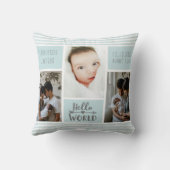 Coussin Bleu Bande Photo Collage Bébé Garçon Statistiques (Verso)