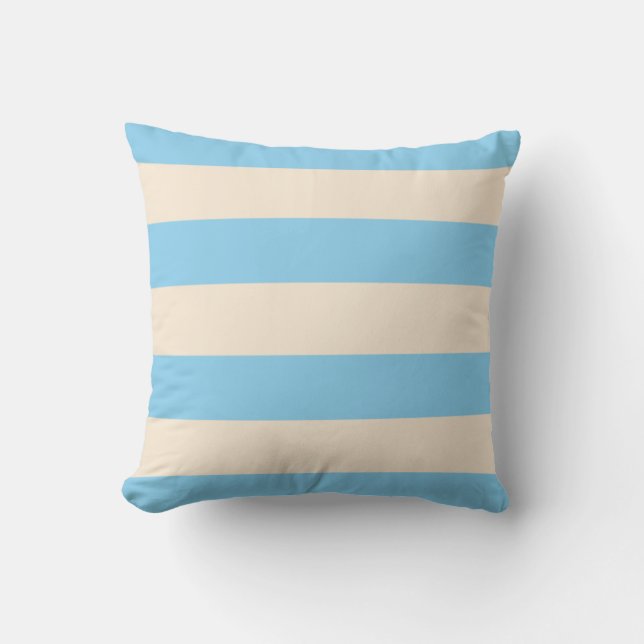 Coussin Bleu Bébé et Rayures Blanc Antique (Recto)