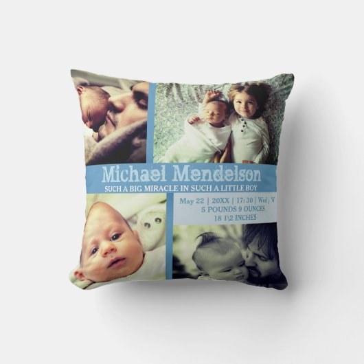 Coussin bleu bébé garçon sur mesure (Recto)