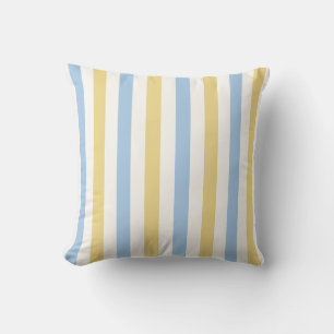 Coussin Bleu bébé, jaune beurre et rayure douce blanche