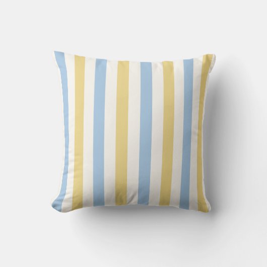 Coussin Bleu bébé, jaune beurre et rayure douce blanche (Recto)
