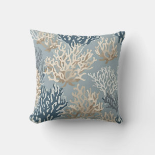 Coussin Bleu Beige Coral Reef Motif nautique