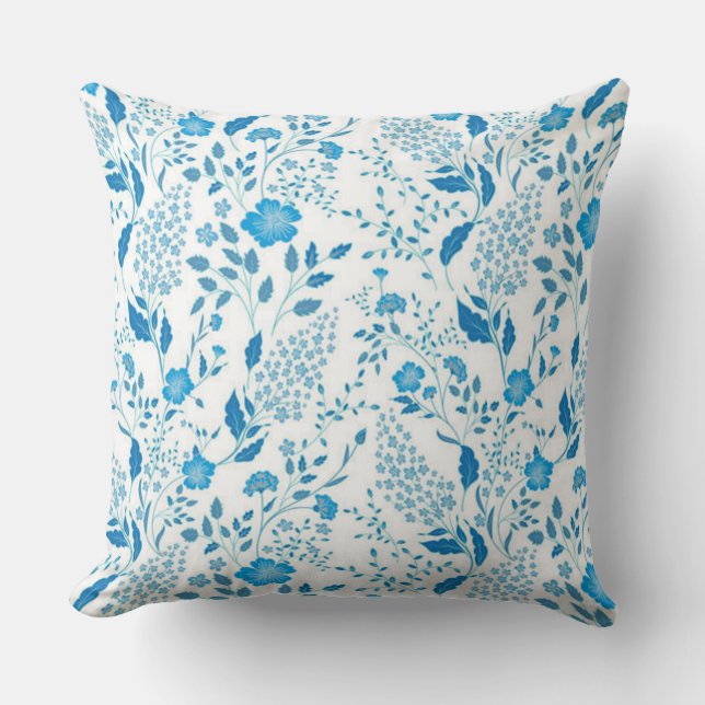 Coussin Bleu blanc broderie florale style Motif (Recto)