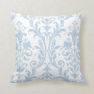 Coussin Bleu blanc et clair Damas Flore 2