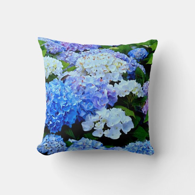 Coussin bleu-blanc Hydrangea Fleurs-CARRÉ (Recto)