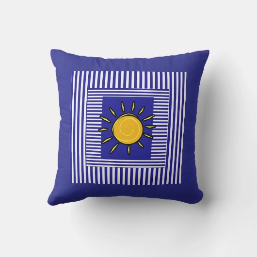 Coussin Bleu Blanc Rayures Centre Soleil (Verso)