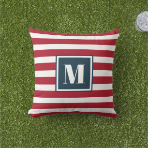 Coussin Bleu blanc rouge moderne 4 juillet Monogramme
