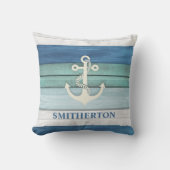 Coussin Bleu bleu bleu marine Ancre blanche Ocean Beach (Recto)