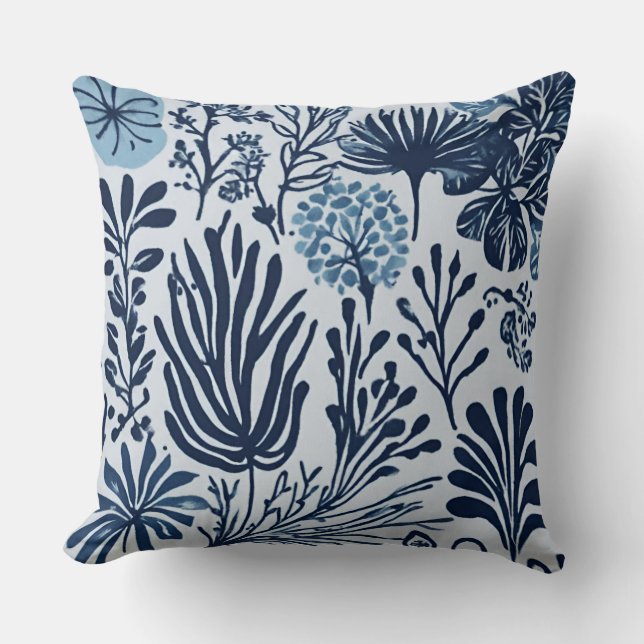 Coussin Bleu bleu clair de la marine Design botanique (Recto)