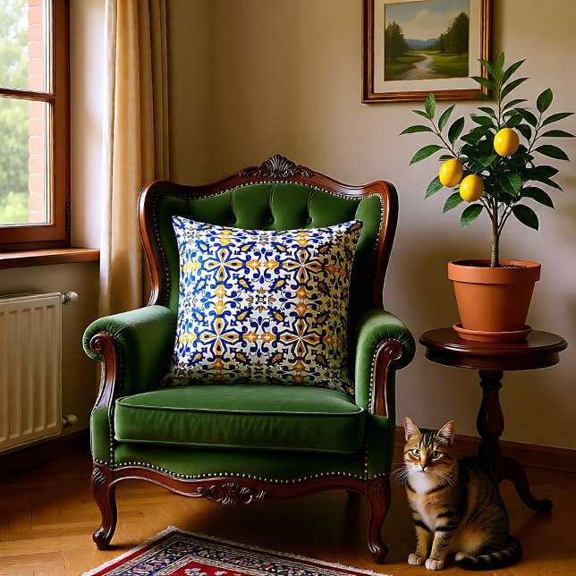 Coussin 💙 bleu 💛 bleu de beautiful (💙💛 Beautiful blue and yellow Azulejos, Throw Pillow)