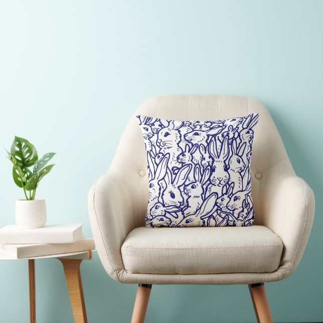 Coussin Bleu Bleu lapin lapin blanc dessin mignon unique (Chaise)