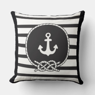 Coussin Bleu bleu marine Ancre en bande blanche et Figure
