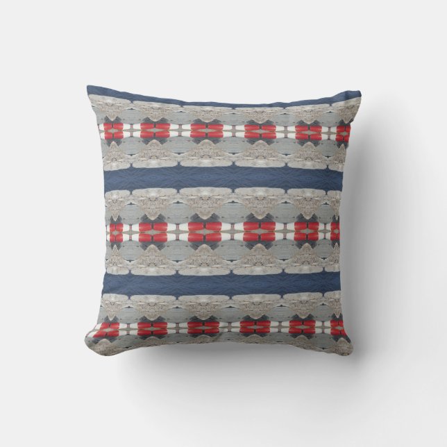 Coussin Bleu bleu marine Gris rouge rayures Lac|Océan (Recto)