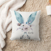 Coussin Bleu Boho Bohème Chic Flèches Plume Floral (Couverture)