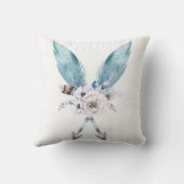 Coussin Bleu Boho Bohème Chic Flèches Plume Floral (Verso)