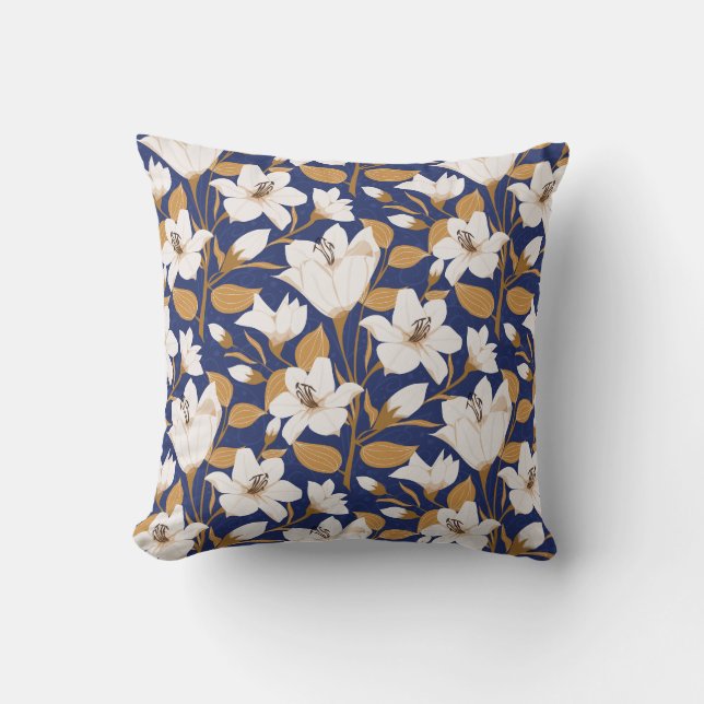 Coussin Bleu Botanique Bleu Lys Floral (Recto)