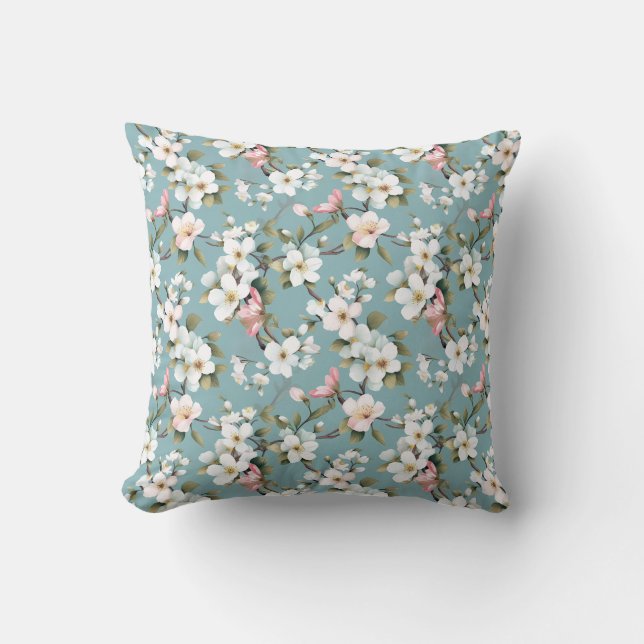 Coussin Bleu Botanique Dogwood de printemps (Recto)