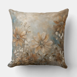 Coussin Bleu Brown Beige Ferme Floral Jeu d'oreiller