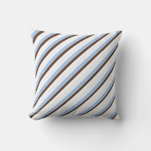 Coussin Bleu, Brown et blanc, rayures et points