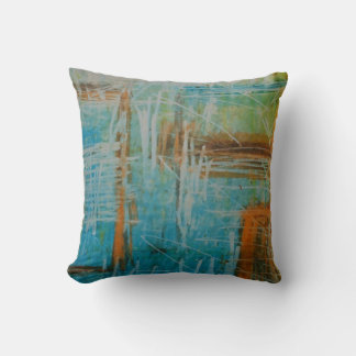 Coussin Bleu Brown Orange Couleur douce Peinture Abstraite