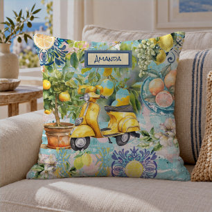 Coussin Bleu Chic Turquoise Floral Citrus Sicilien
