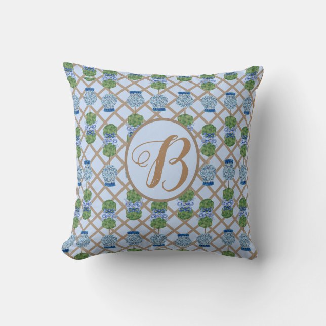 Coussin Bleu Chinoiserie Ginger Jar Jars Panier Topiaire L (Recto)