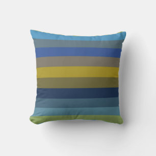 Coussin Bleu ciel et moutarde rétro à rayures horizontales