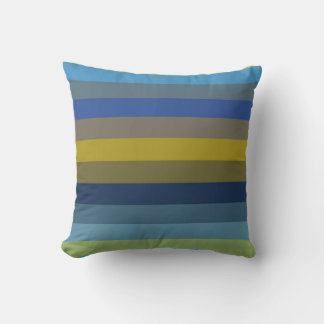 Coussin Bleu ciel et moutarde rétro à rayures horizontales
