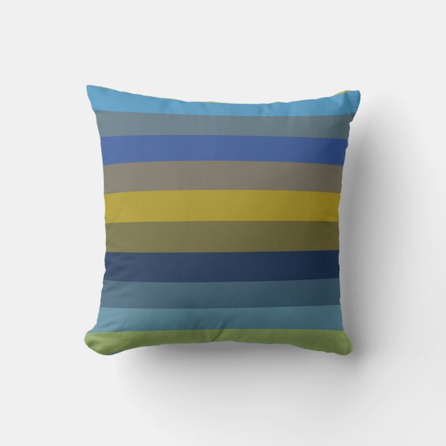 Coussin Bleu ciel et moutarde rétro à rayures horizontales (Recto)