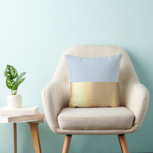 Coussin Bleu ciel polaire or feuille rustique faux