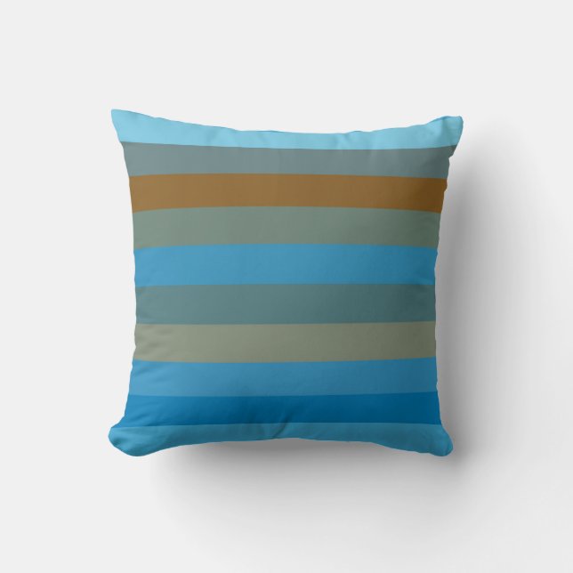 Coussin Bleu ciel, rouille et olive RAYURES (Recto)