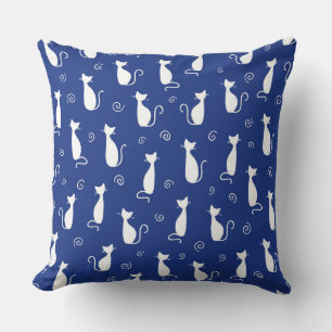COUSSIN BLEU CLAIR AVEC CHAT BLANC SILHOUETTES