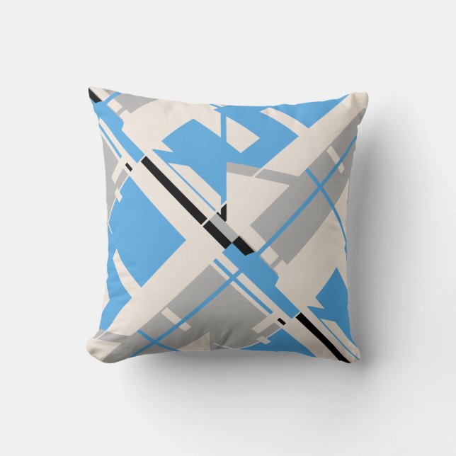 Coussin Bleu clair gris noir beige diagonale Abstrait (Recto)