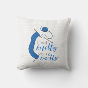 Coussin Bleu Clair Je Sens Knitty, Oh Tellement Knitty