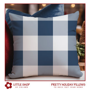 Coussin Bleu classique Buffle blanc Check Noël