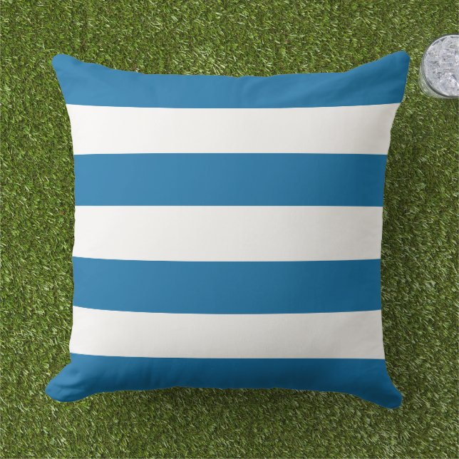 Coussin Bleu Cobalte classique simple bandes horizontales (Herbe)